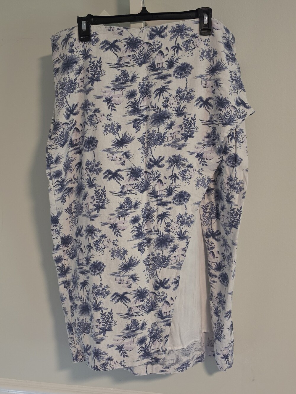 Abercrombie Fitch Tropical Toile Midi‎ Skirt Navy White Linen Blend XL Lined